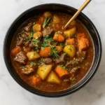 Crockpot Beef Stew in rustic bowl