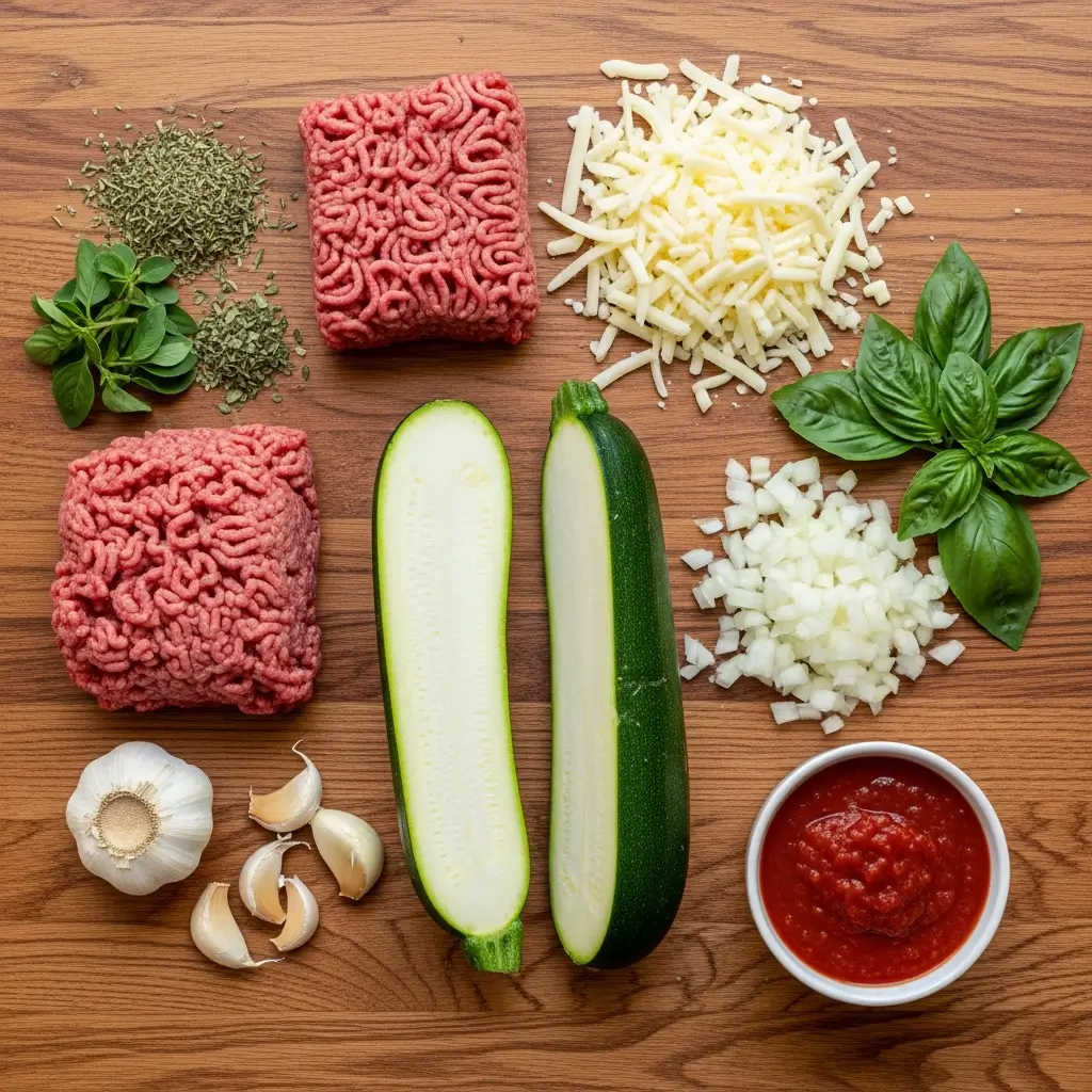 Ingredients for 30-Min Ground Beef Zucchini Boats recipe