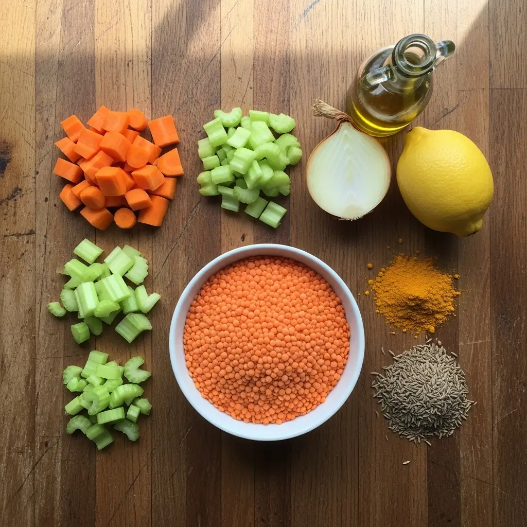 Anti-Inflammatory Lentil Soup Ingredients Layout