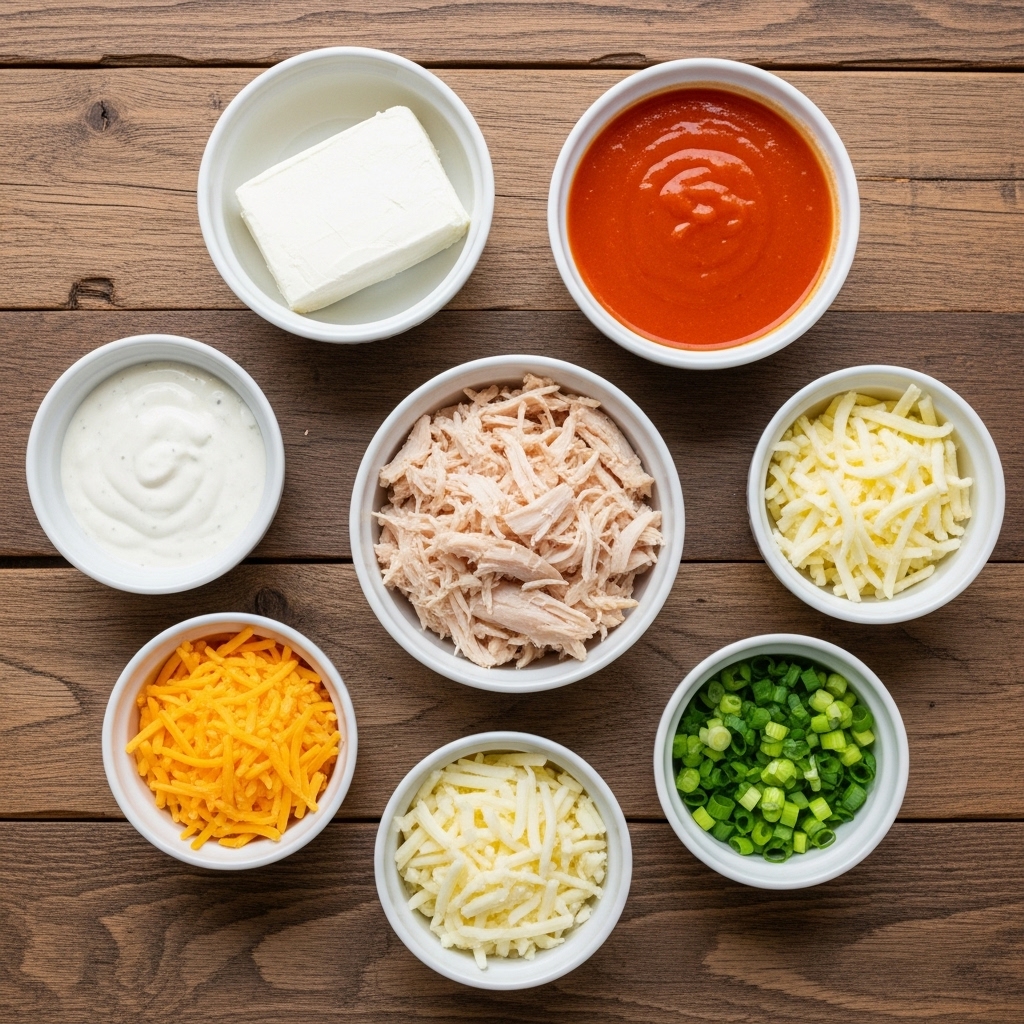 buffalo-chicken-dip-ingredients-flat-lay