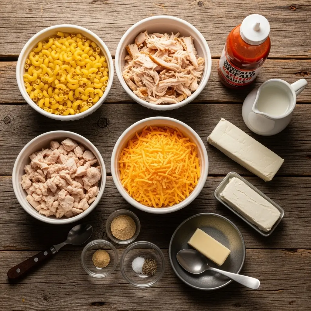 Buffalo Chicken Mac and Cheese ingredients