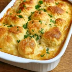 Cheddar Bay Chicken Cobbler baked in casserole dish