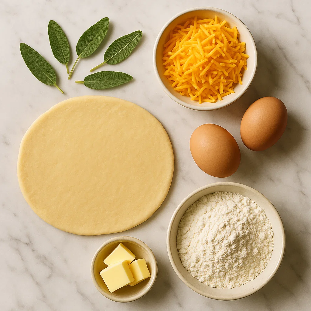 ingredients for cheddar cheese pierogis with creamy sage butter