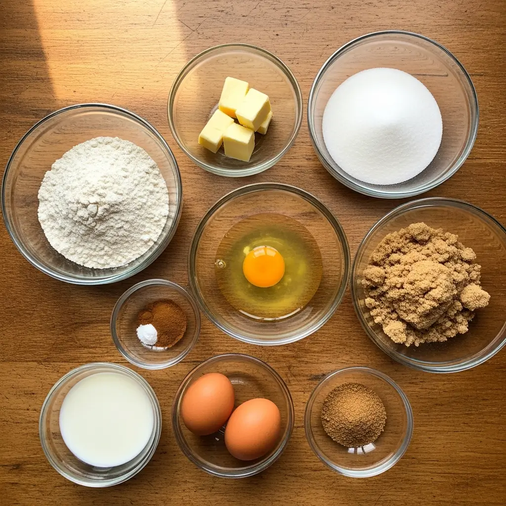 Coffee Cake Muffins ingredients flat lay
