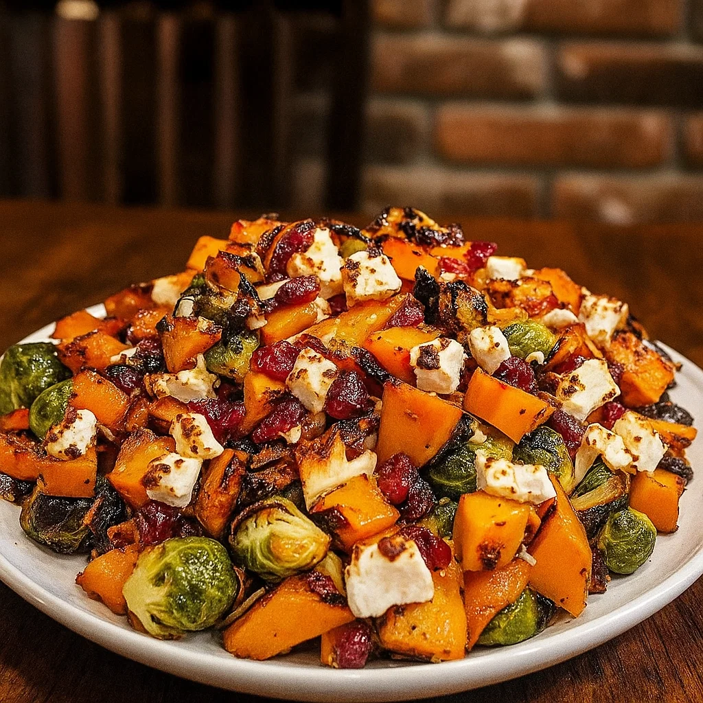 Cranberry-Glazed Roasted Butternut Squash and Brussels Sprouts