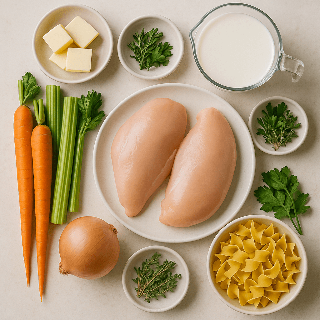 Ingredients for Creamy Chicken Noodle Soup
