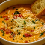 Creamy Chicken Parmesan Soup in rustic bowl