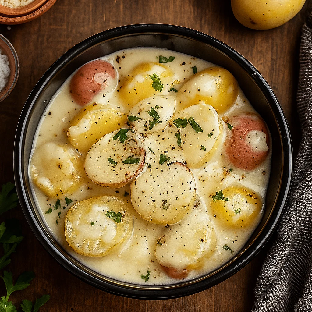 Creamy Garlic Sauce Potatoes in Bowl