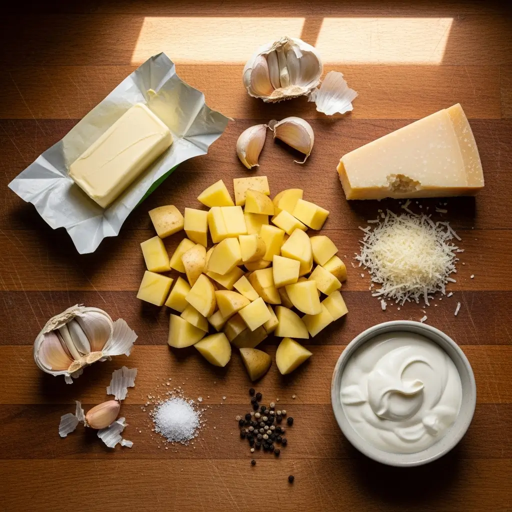 Ingredients for Creamy Garlic Sauce Potatoes
