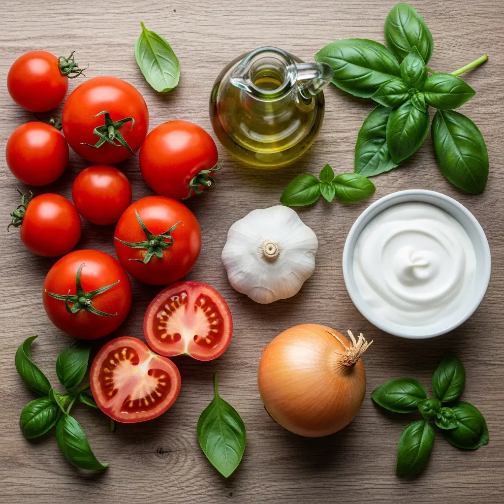 Ingredients for Delicious Creamy Roasted Garlic Tomato Soup