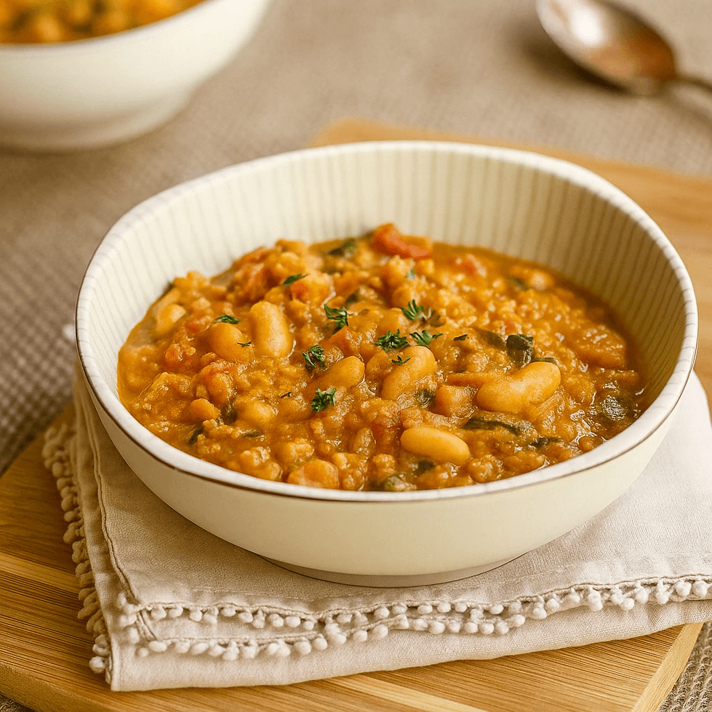 Creamy Turkey Pumpkin Chili in a rustic bowl