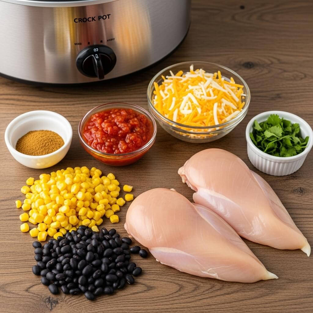 Crock Pot Chicken Fajita Soup ingredients displayed on counter