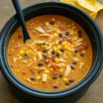 Crockpot Chicken Tortilla Soup served hot with toppings