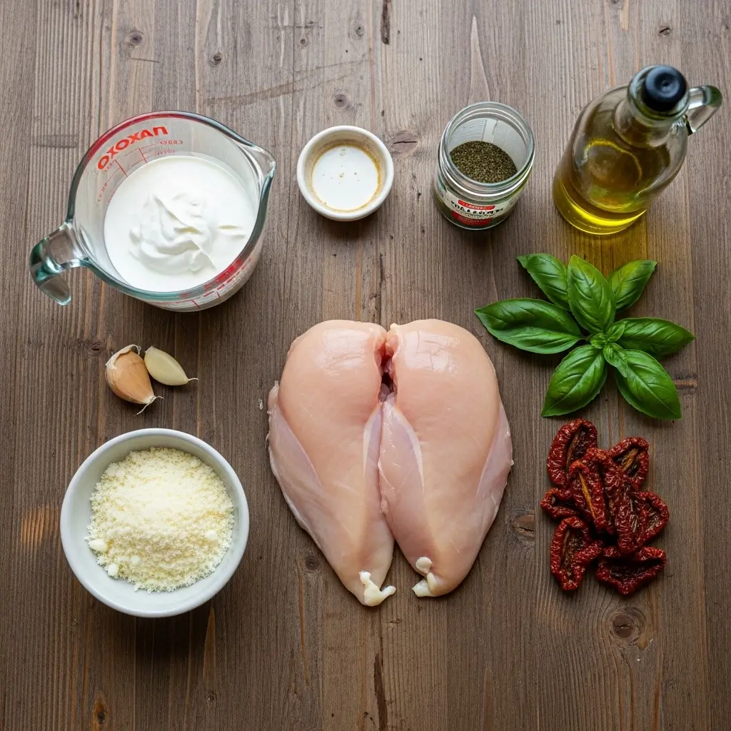 Crockpot Marry Me Chicken ingredients flat lay