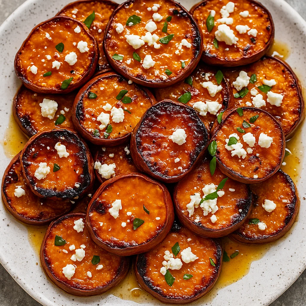 Delicious Roasted Sweet Potato Rounds with Honey & Feta