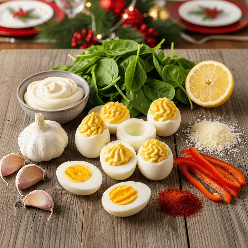 Deviled Egg Christmas Trees ingredients flat lay