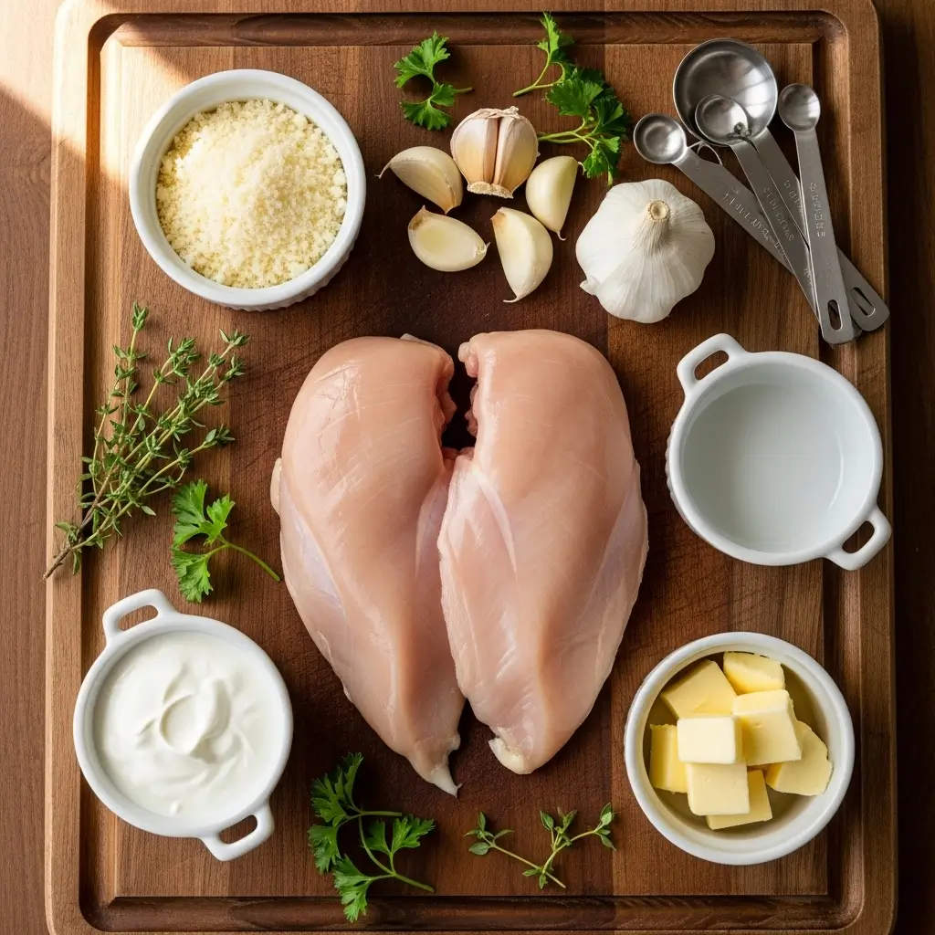 Ingredients for Easy Crockpot Garlic Parmesan Chicken Recipe