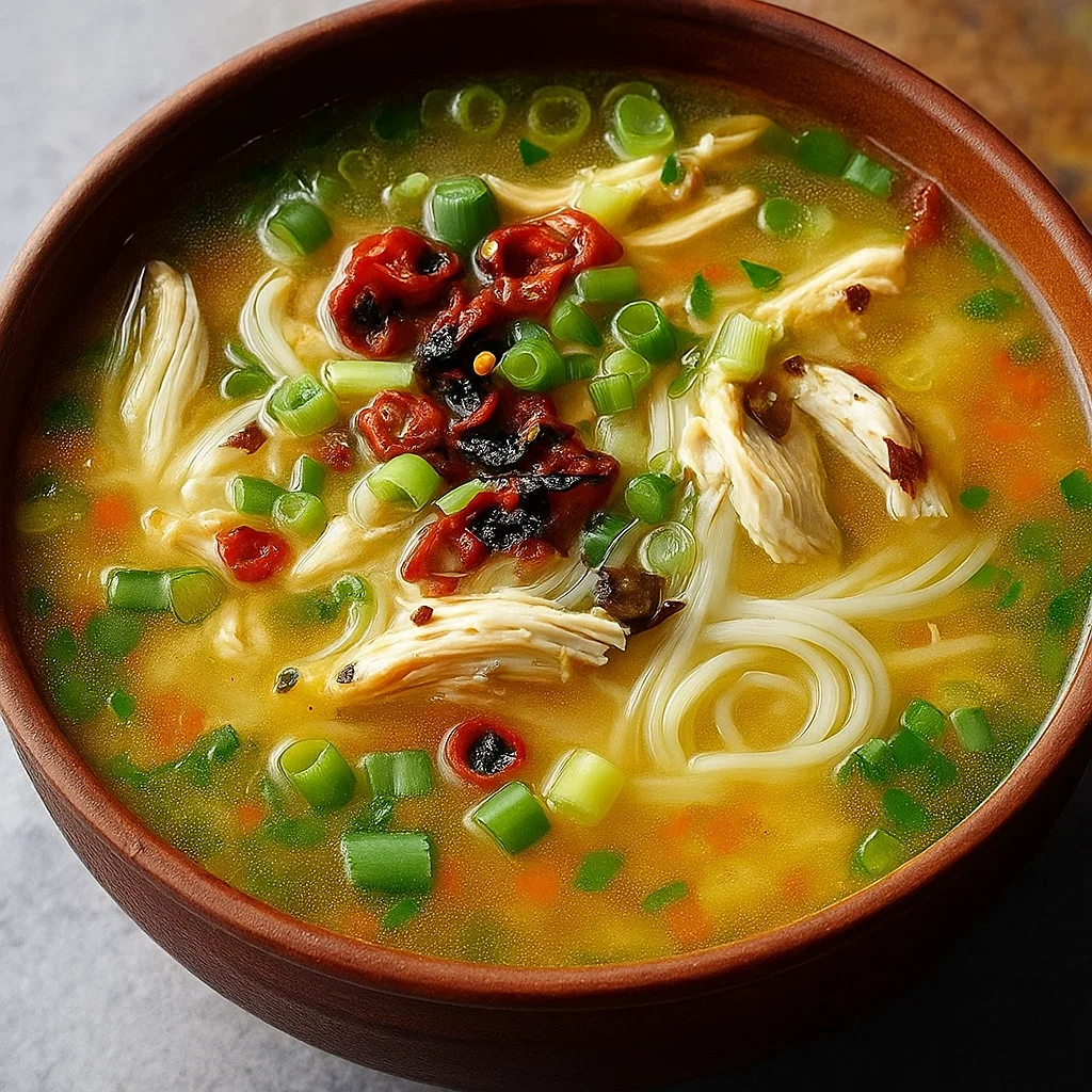 Ginger Garlic Chicken Soup served in bowl