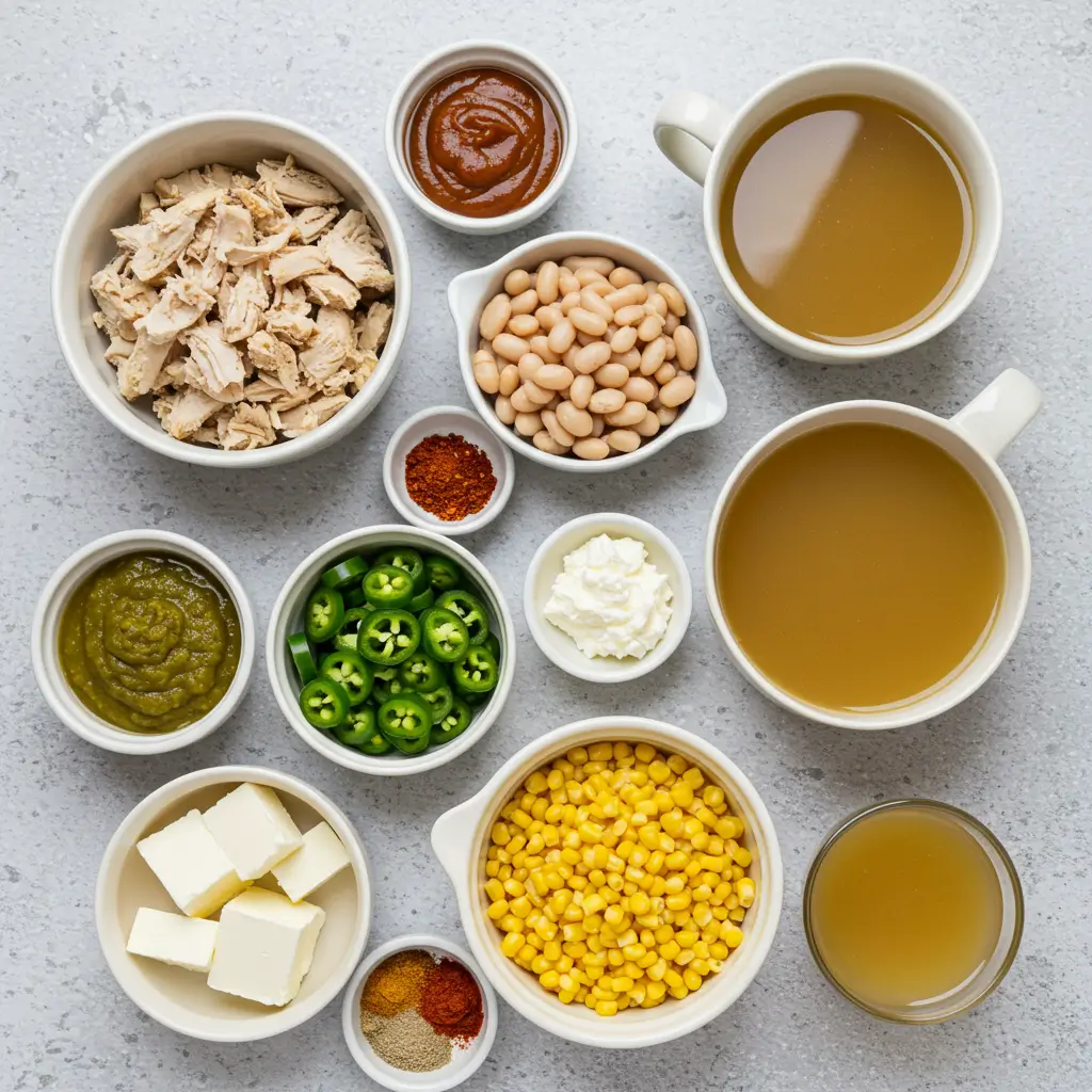 Green Enchilada Chicken Soup ingredients on counter
