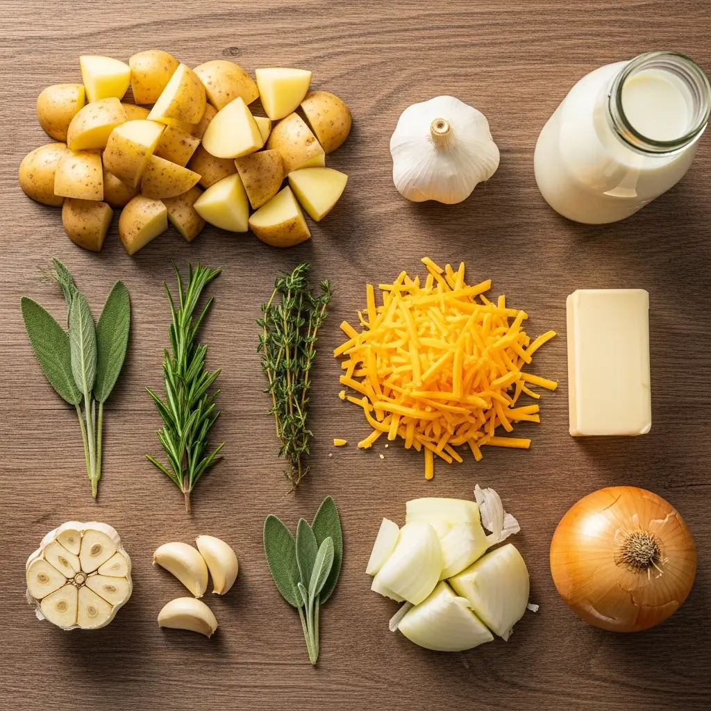 hearty cheddar garlic herb potato soup ingredients