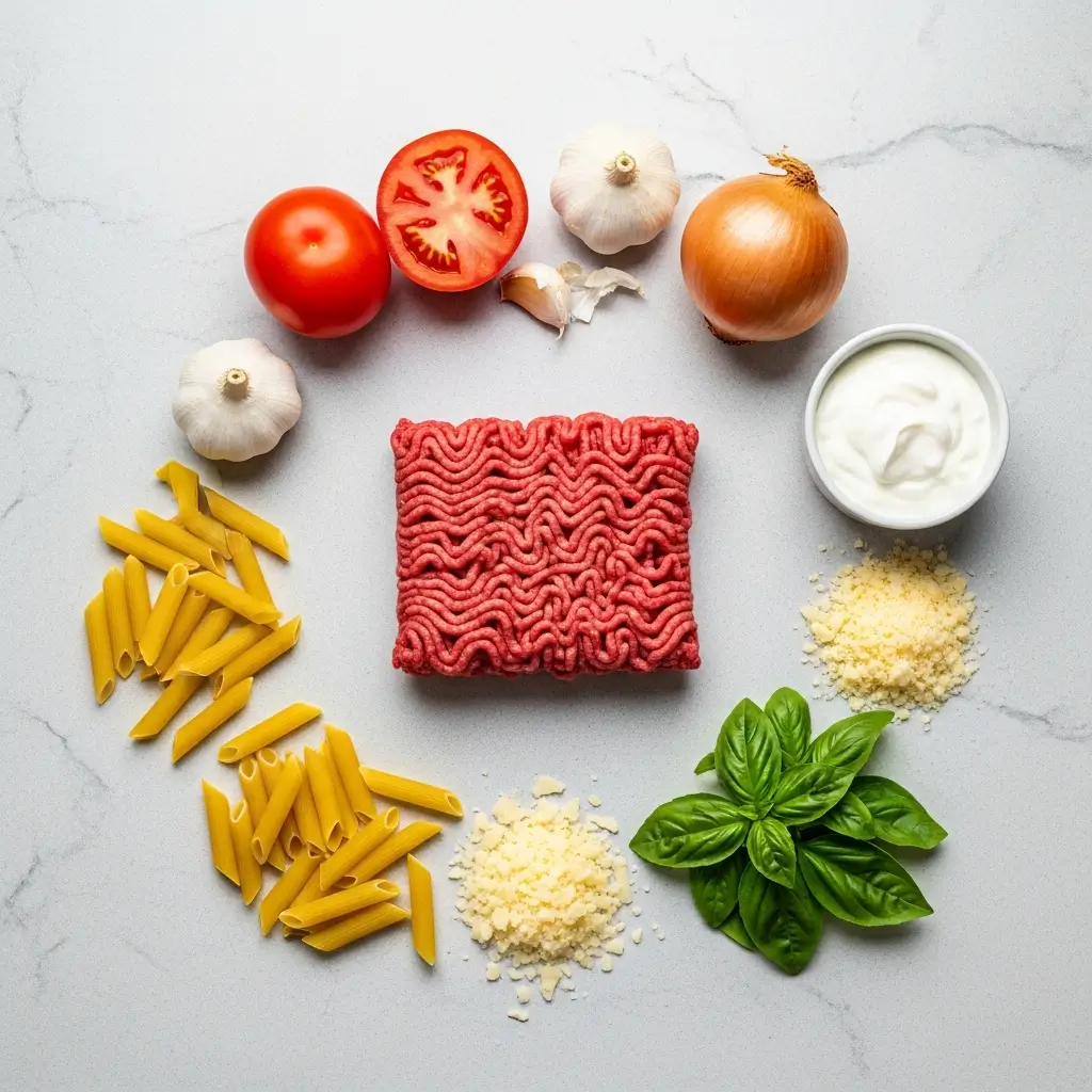 Ingredients for High Protein Creamy Beef Pasta