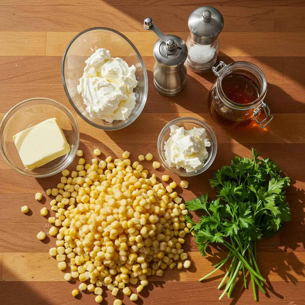Honey Butter Skillet Corn ingredients flat lay