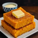 Honey Butter Sweet Potato Cornbread in skillet with honey drizzle