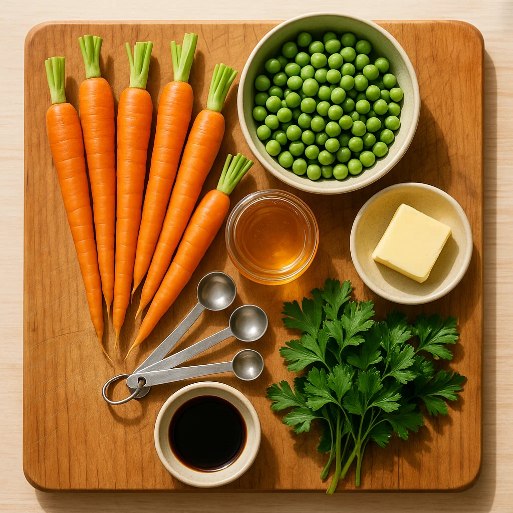 Ingredients for Honey Glazed Carrots & Peas