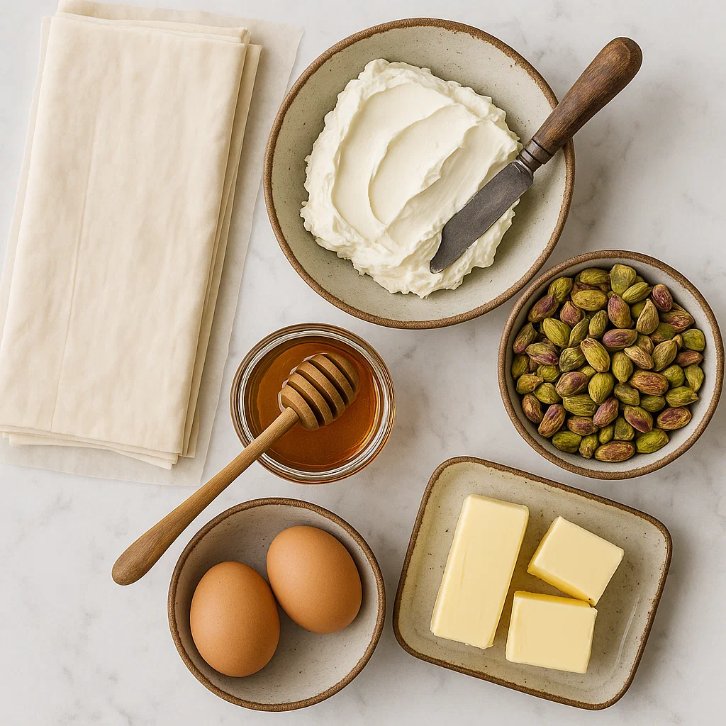 Honey Pistachio Baklava Cheesecake Ingredients