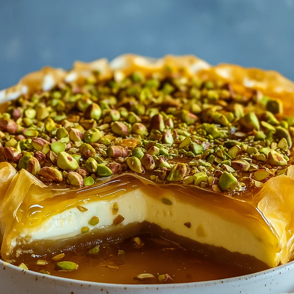 Honey Pistachio Baklava Cheesecake