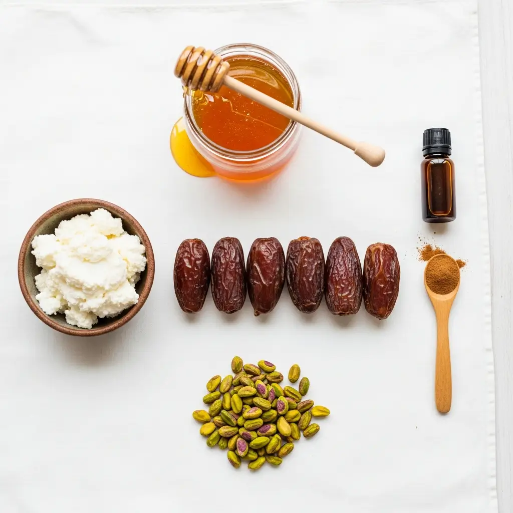 Ingredients for Honey Pistachio Ricotta Stuffed Dates
