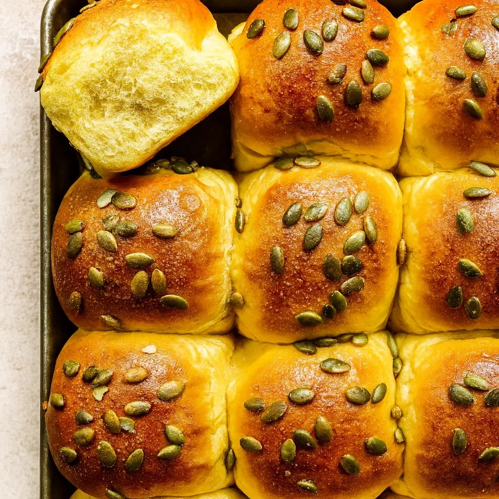 Honey Pumpkin Dinner Rolls fresh and golden on a rustic fall table
