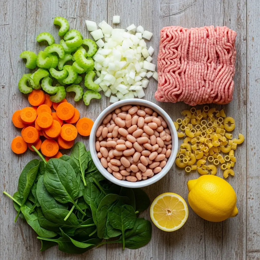 Ingredients for Ground Turkey Soup with Vegetables and Pasta