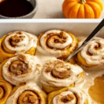 Irresistible Fall Desserts: Pumpkin Chai Cinnamon Rolls fresh from oven