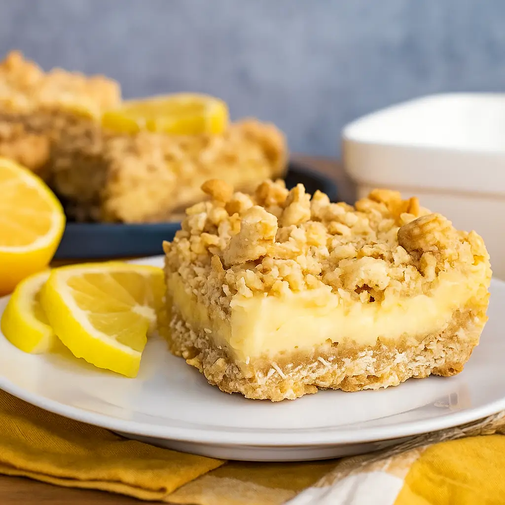 Lemon Crumb Bars dessert with golden crumble and lemon filling