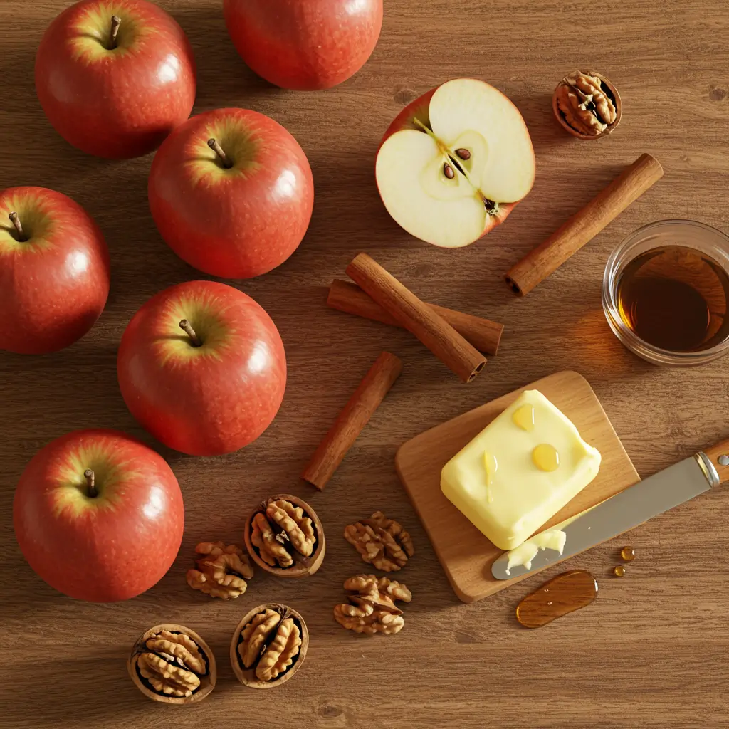 maple glazed apple ingredients flat lay