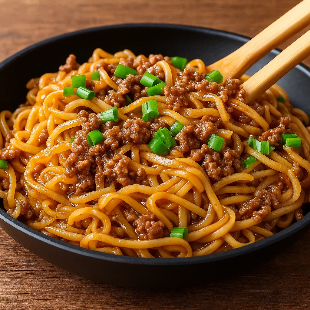 Mongolian Ground Beef Noodles Recipe