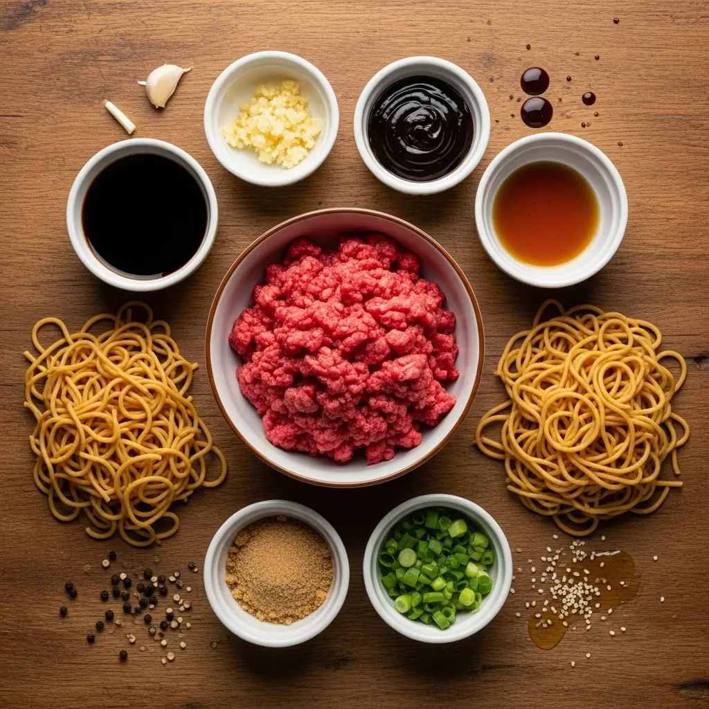 Mongolian Ground Beef Noodles Ingredients