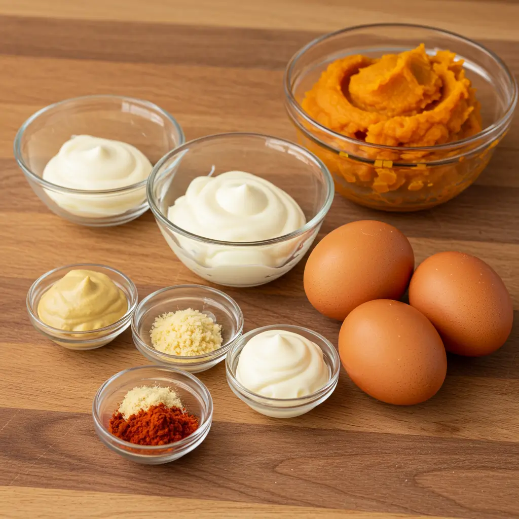 Ingredients for Pumpkin Deviled Eggs with Paprika