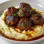Salisbury Steak Meatballs With Garlic Herb Mashed Potatoes Recipe