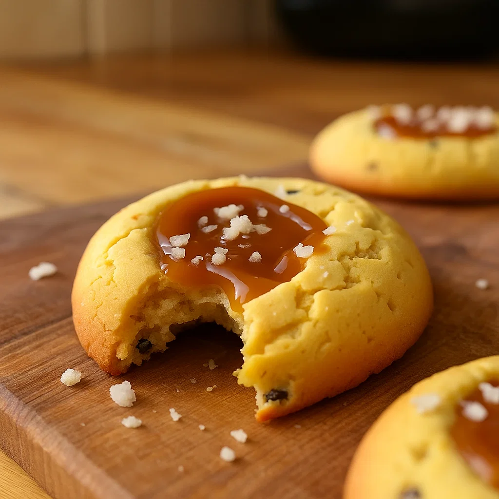Salted Caramel Cookies on rustic plate