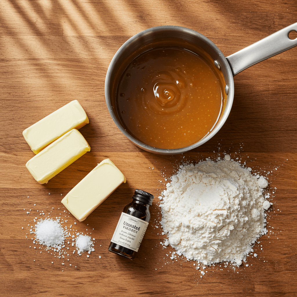 Salted Caramel Cookies ingredients on kitchen counter