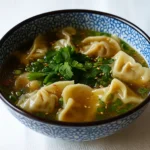 Savory Asian Dumpling Soup in a rustic bowl