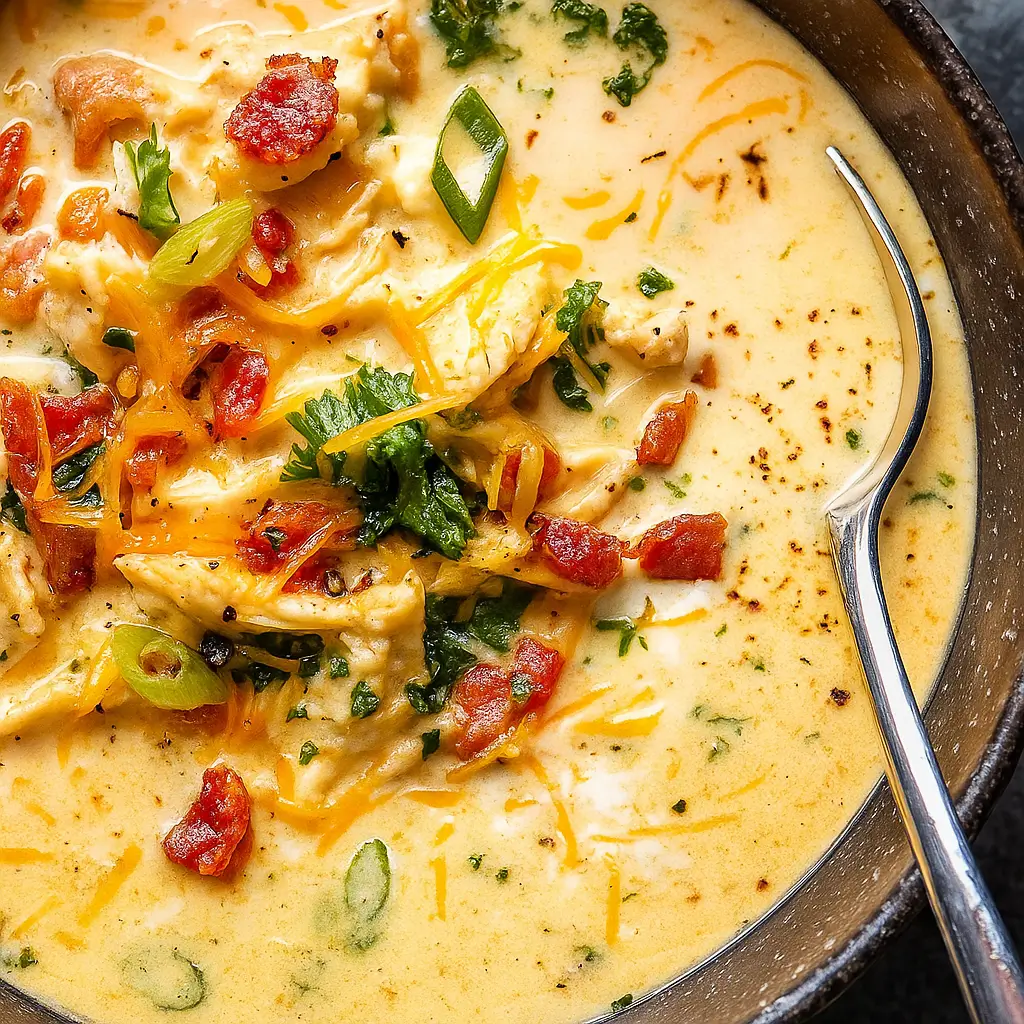 Slow Cooker Crack Chicken Soup in rustic bowl