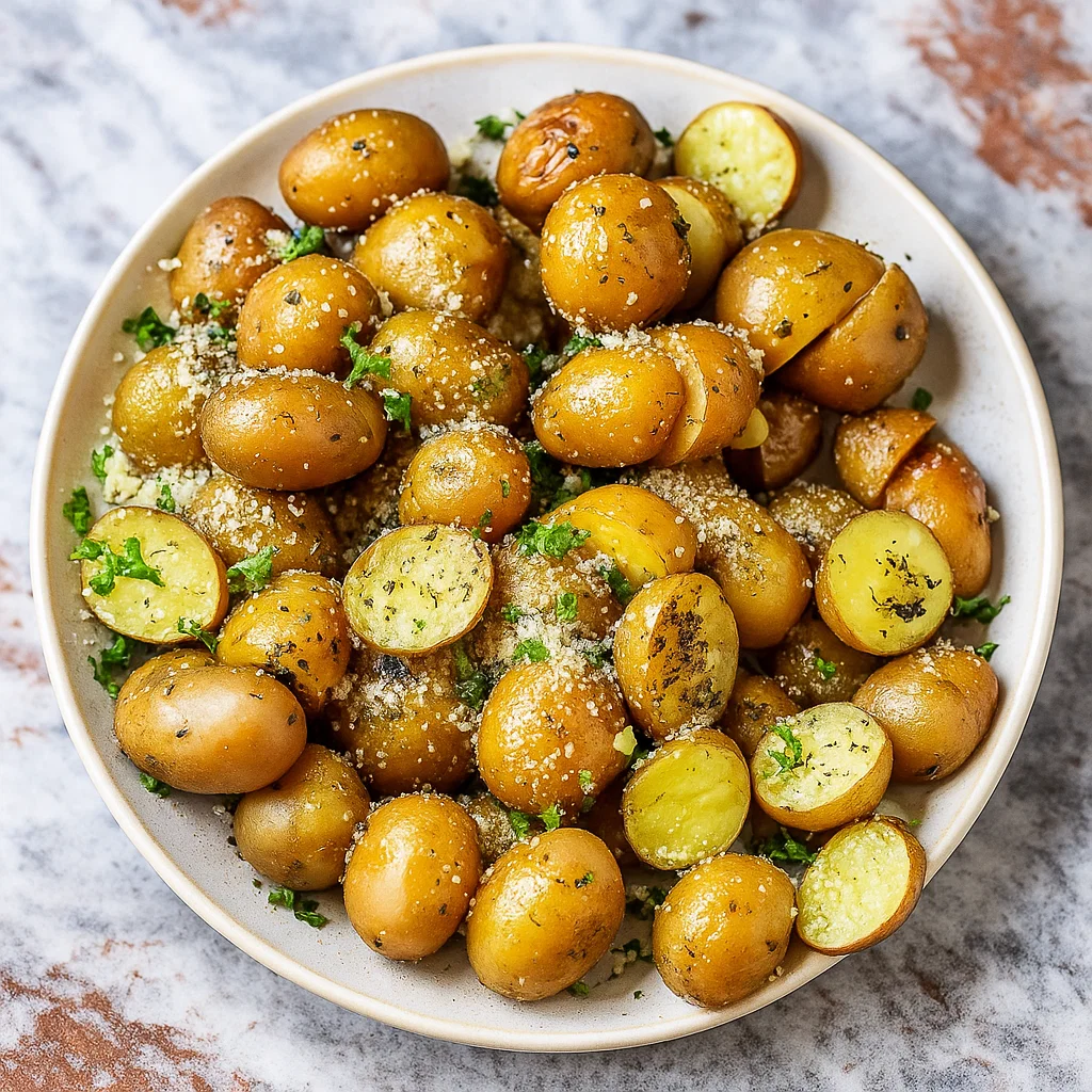 Slow Cooker Garlic Parmesan Potatoes in bowl
