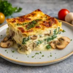 Spinach and Mushroom Lasagna fresh from oven