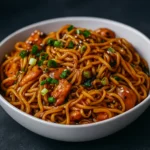 Sticky Garlic Chicken Noodles glossy sauce