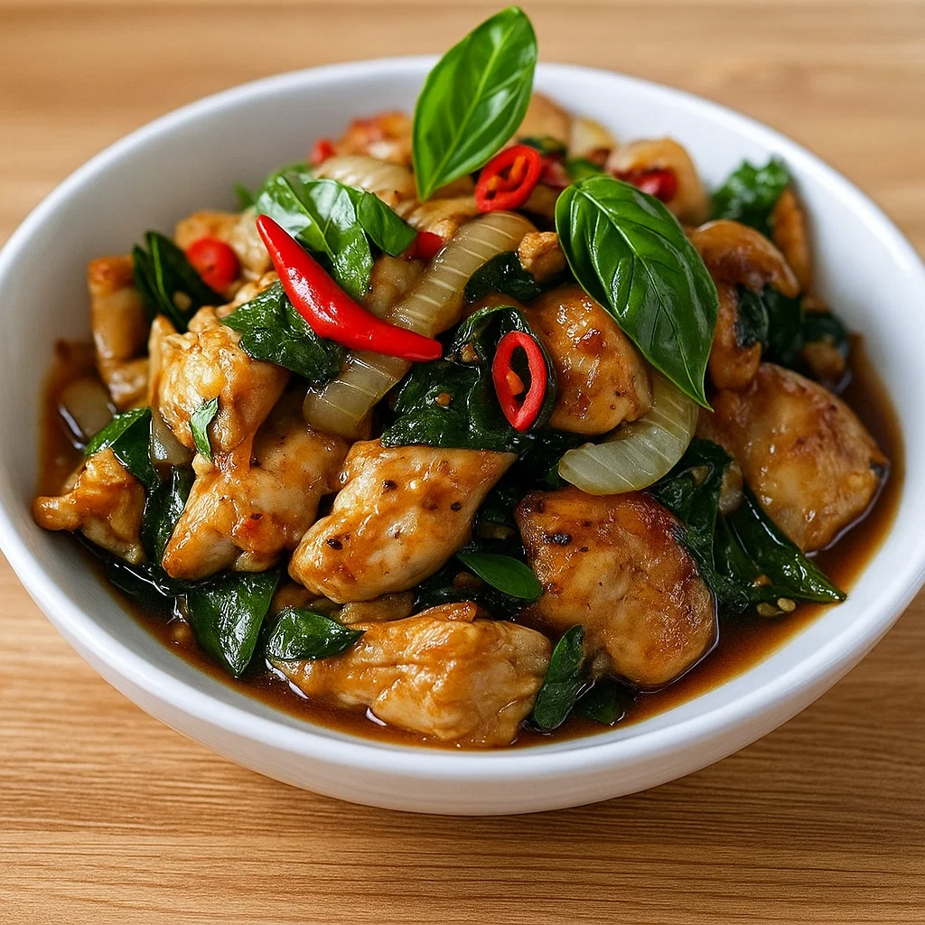 Thai Basil Chicken served with jasmine rice