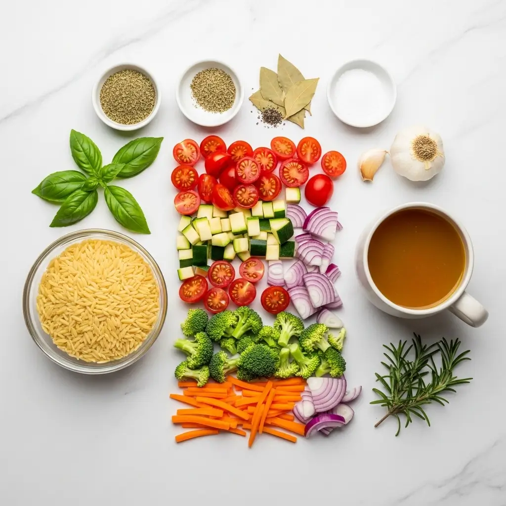 Fresh Ingredients for Vegetable Orzo Soup