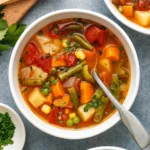 Vegetable Soup in rustic bowl”
